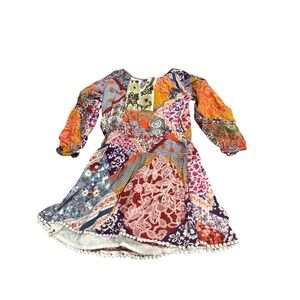 Mimi & Maggie Kids Patchwork Boho Pom‎ Pom Dress Size 5
